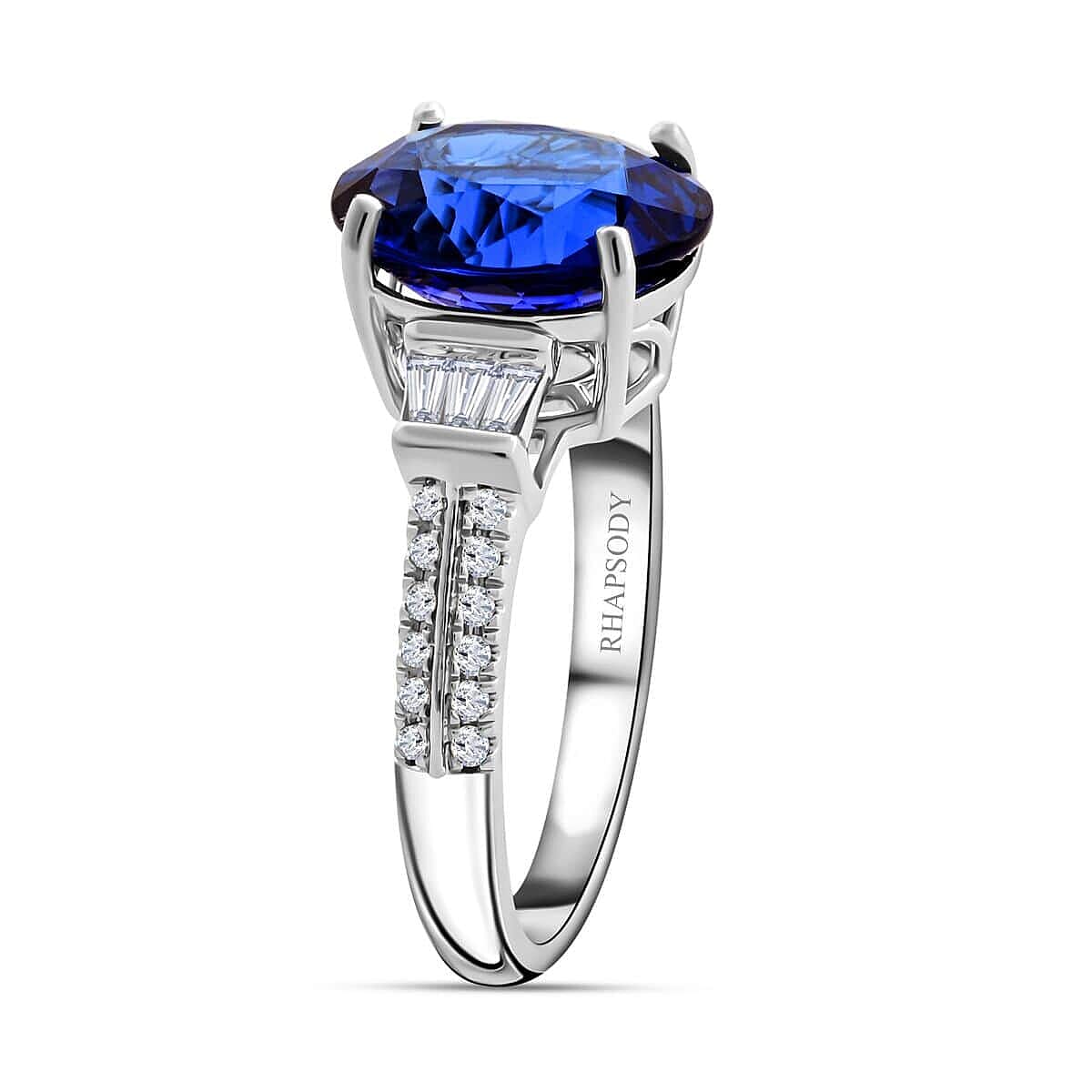 Certified & Appraised Rhapsody AAAA Tanzanite and E-F VS Diamond 4.15 ctw Ring in 950 Platinum (Size 7.5) 6.73 Grams image number 3