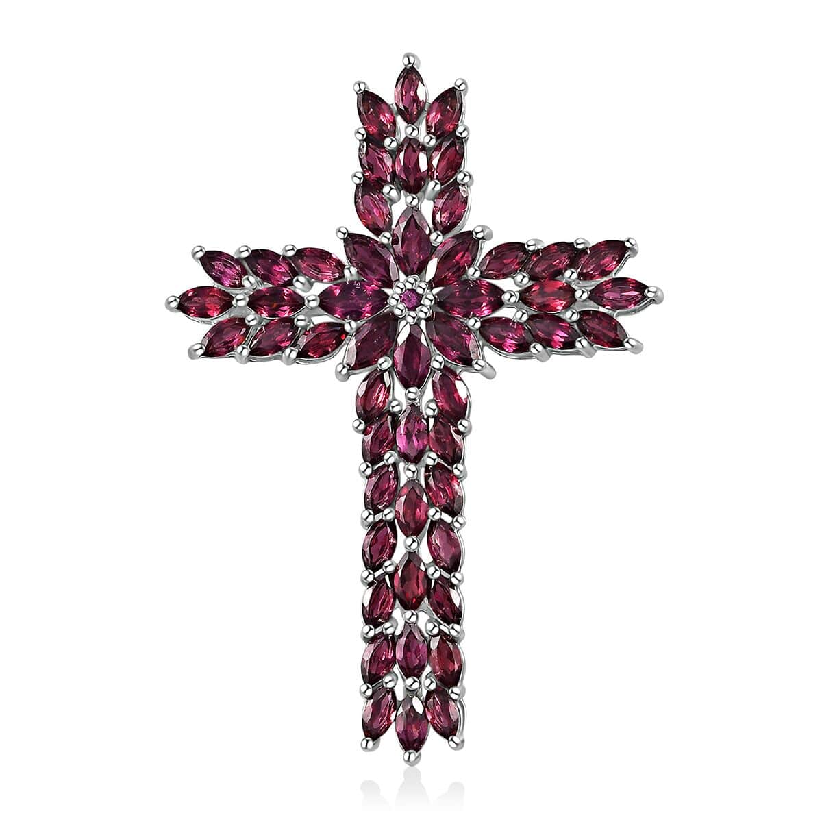 Orissa Rhodolite Garnet Cross Pendant in Platinum Over Sterling Silver 10.40 ctw image number 0