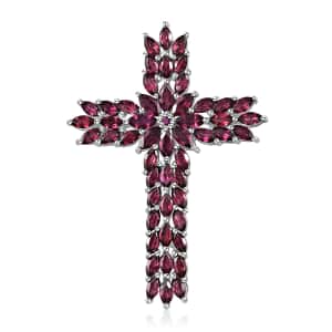 Orissa Rhodolite Garnet Cross Pendant in Platinum Over Sterling Silver 10.40 ctw