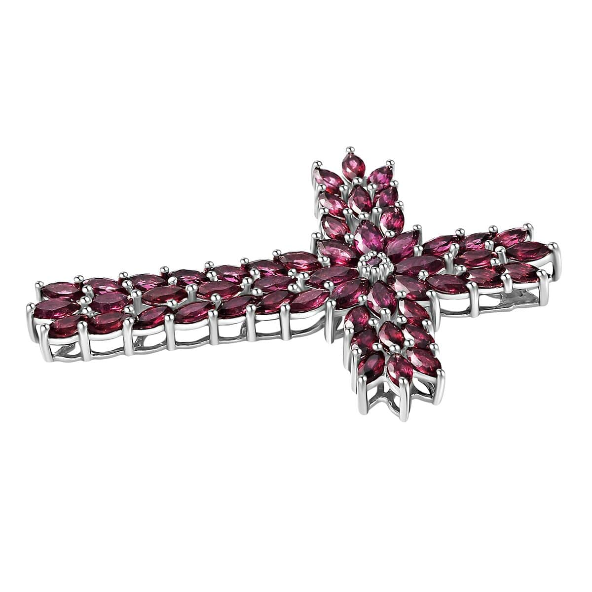 Orissa Rhodolite Garnet Cross Pendant in Platinum Over Sterling Silver 10.40 ctw image number 3