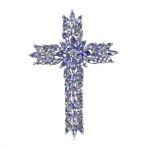 Tanzanite Cross Pendant in Platinum Over Sterling Silver 8.00 ctw