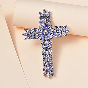 Tanzanite Cross Pendant without Chain in Platinum Over Sterling Silver 8.00 ctw