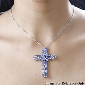 Tanzanite Cross Pendant without Chain in Platinum Over Sterling Silver 8.00 ctw