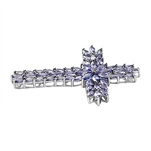 Tanzanite Cross Pendant without Chain in Platinum Over Sterling Silver 8.00 ctw