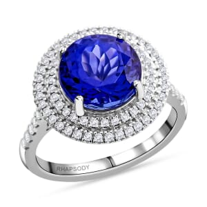 Certified & Appraised Rhapsody 950 Platinum AAAA Tanzanite and E-F VS Diamond Ring (Size 6.0) 7.10 Grams 3.50 ctw