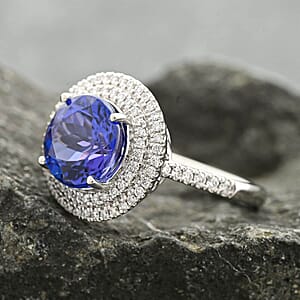 Certified & Appraised Rhapsody 950 Platinum AAAA Tanzanite, Diamond (E-F, VS) (0.38 cts) Ring (Size 6.5) (7.10 g) 3.50 ctw