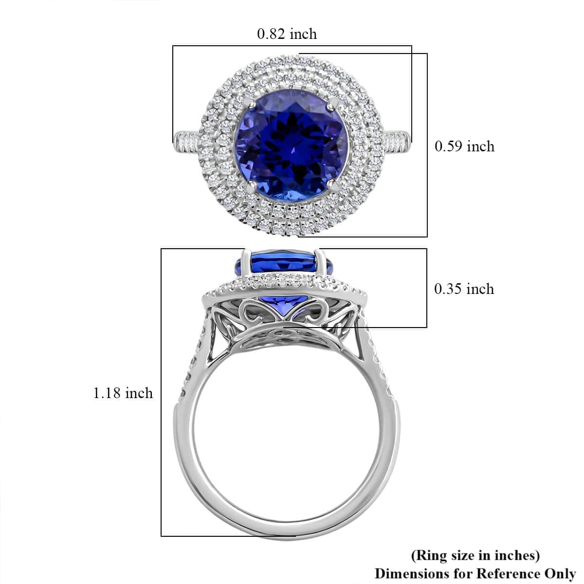 Certified & Appraised Rhapsody 950 Platinum AAAA Tanzanite, Diamond (E-F, VS) (0.38 cts) Ring (Size 6.5) (7.10 g) 3.50 ctw image number 5