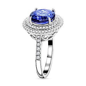 Certified & Appraised Rhapsody 950 Platinum AAAA Tanzanite and E-F VS Diamond Ring (Size 7.0) 7.10 Grams 3.50 ctw