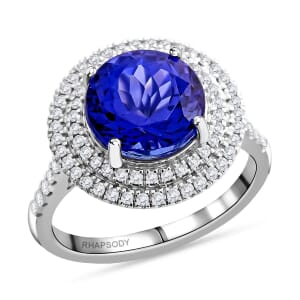 Certified & Appraised Rhapsody 950 Platinum AAAA Tanzanite, Diamond (E-F, VS) (0.38 cts) Ring (Size 7.5) (7.10 g) 3.50 ctw