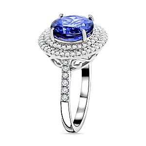 Certified & Appraised Rhapsody 950 Platinum AAAA Tanzanite, Diamond (E-F, VS) (0.38 cts) Ring (Size 7.5) (7.10 g) 3.50 ctw
