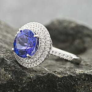 Certified & Appraised Rhapsody 950 Platinum AAAA Tanzanite and E-F VS Diamond Ring (Size 9.0) 7.10 Grams 3.50 ctw