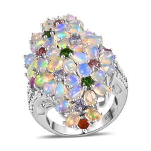Premium Ethiopian Welo Opal and Multi Gemstone Ring in Platinum Over Sterling Silver (Size 10.0) 5.75 ctw