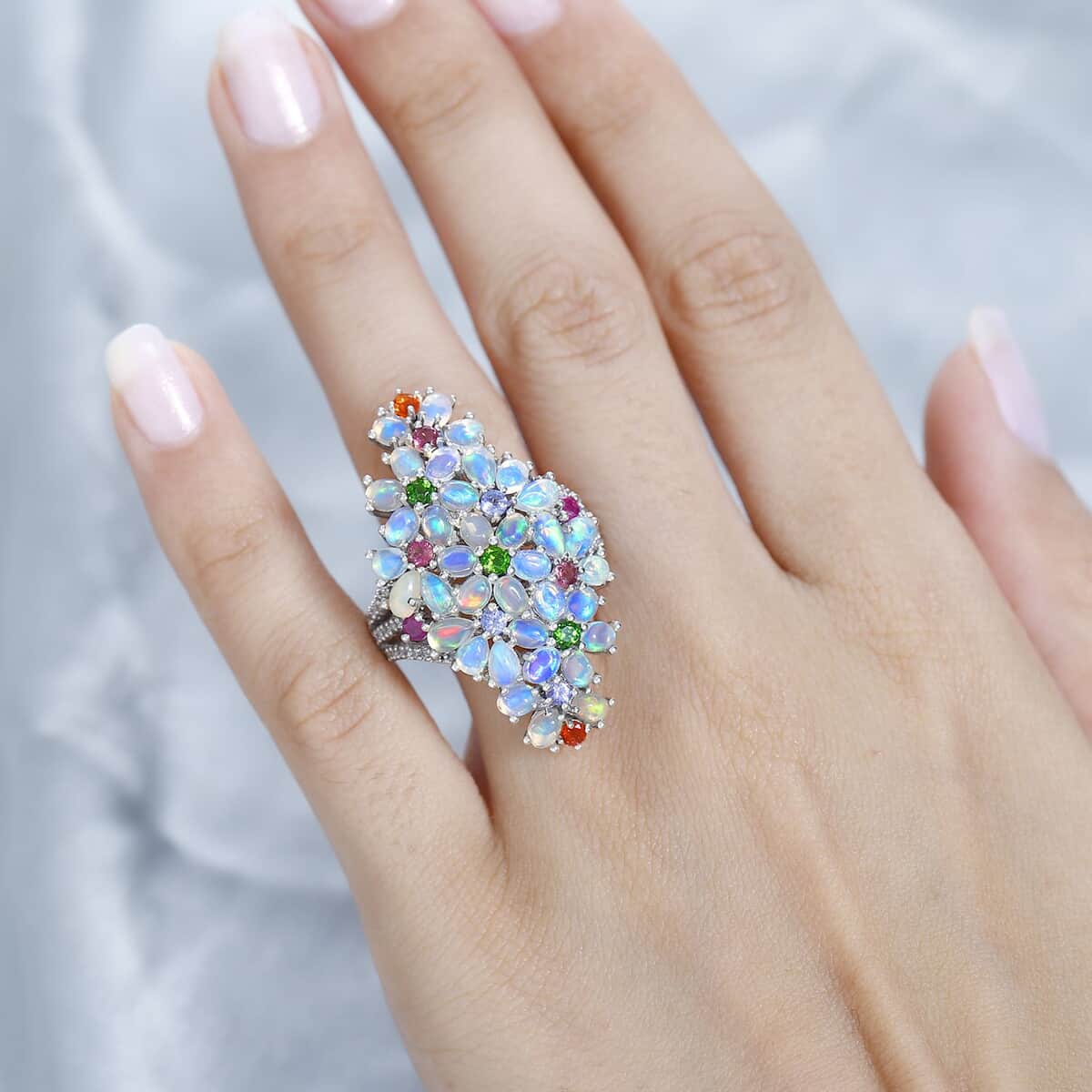 Premium Ethiopian Welo Opal and Multi Gemstone Ring in Platinum Over Sterling Silver (Size 10.0) 5.75 ctw image number 3