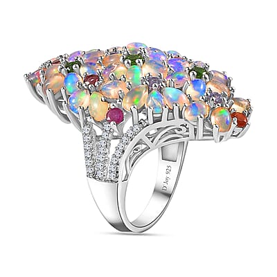 Premium Ethiopian Welo Opal and Multi Gemstone Ring in Platinum Over Sterling Silver (Size 10.0) 5.75 ctw