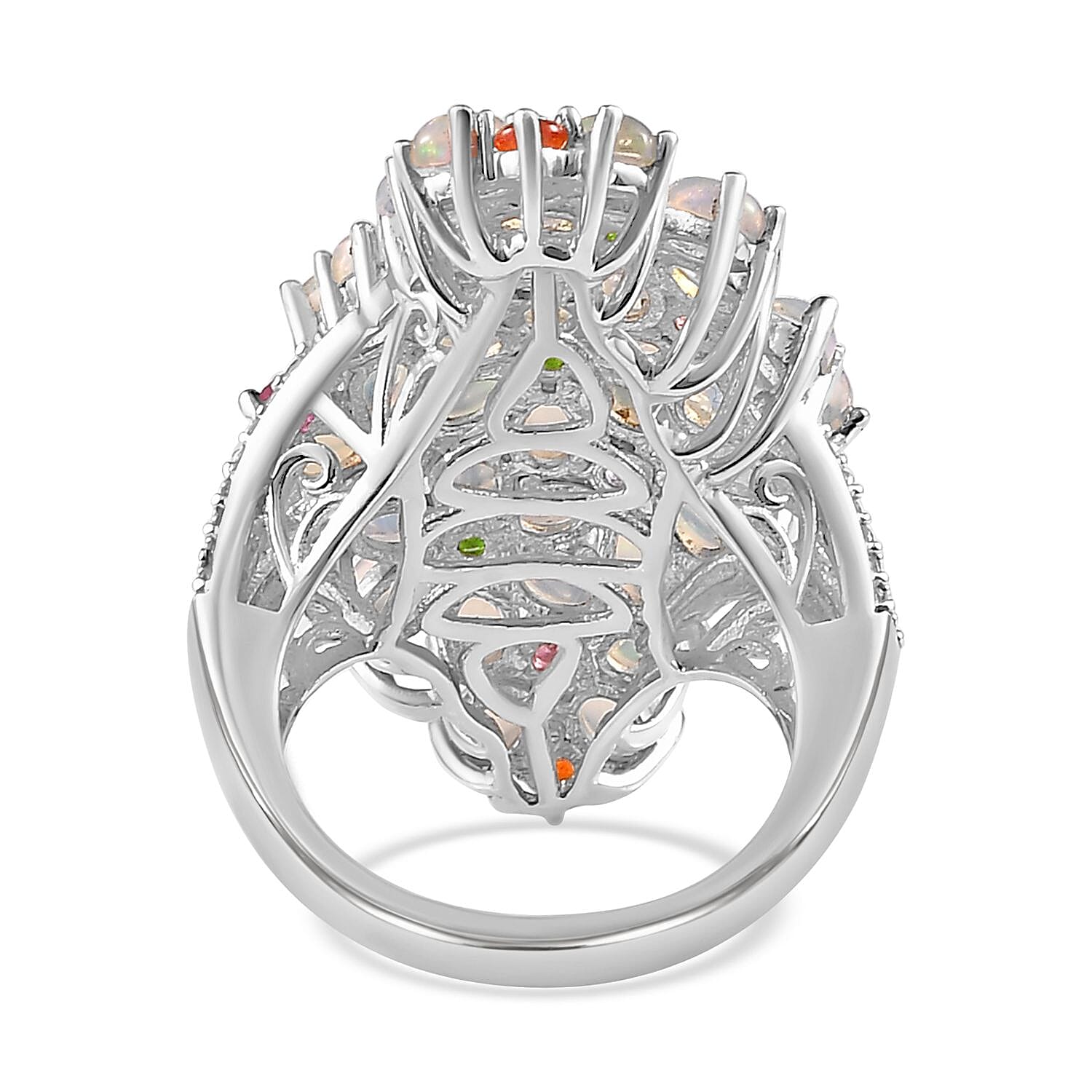 Premium Ethiopian Welo Opal and Multi Gemstone Ring in Platinum Over Sterling Silver (Size 10.0) 5.75 ctw