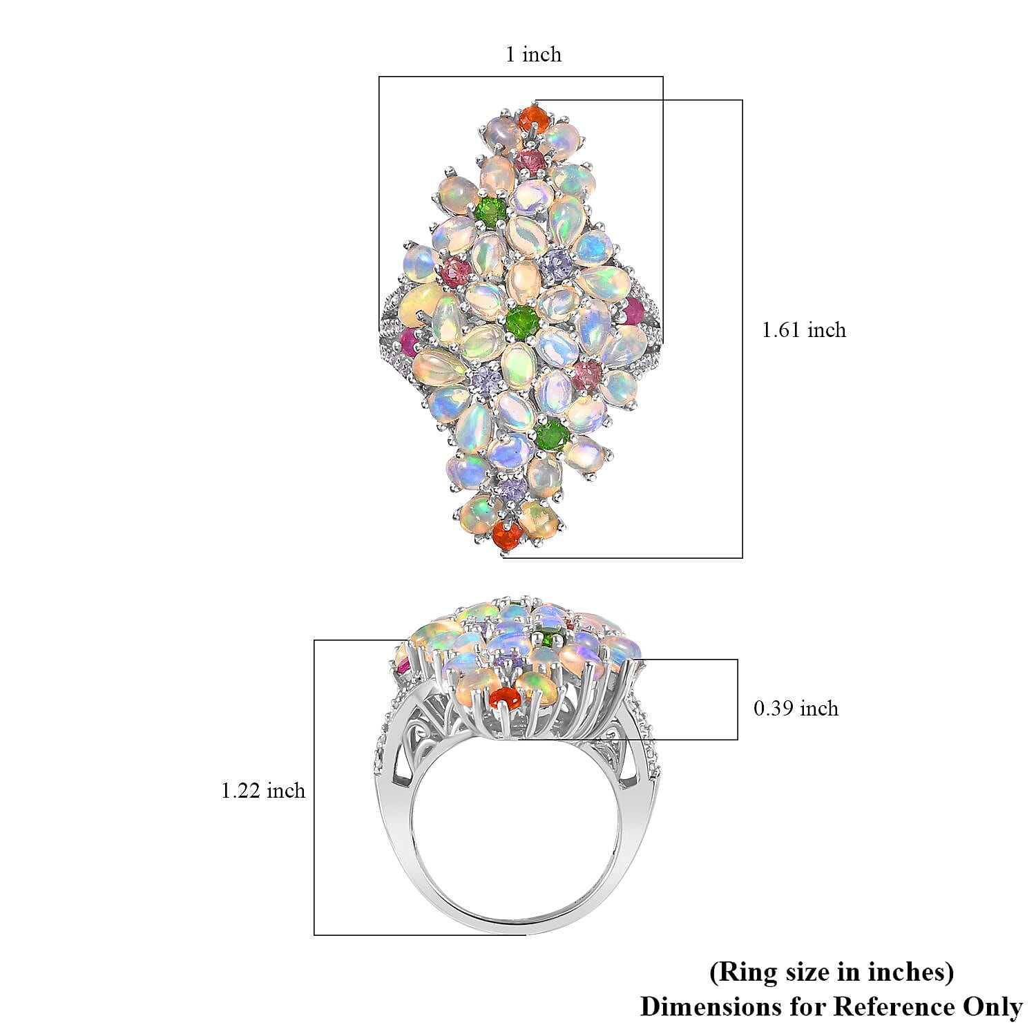 Premium Ethiopian Welo Opal and Multi Gemstone Ring in Platinum Over Sterling Silver (Size 10.0) 5.75 ctw