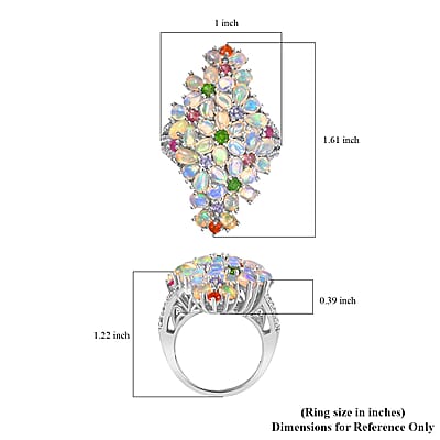 Premium Ethiopian Welo Opal and Multi Gemstone Ring in Platinum Over Sterling Silver (Size 10.0) 5.75 ctw