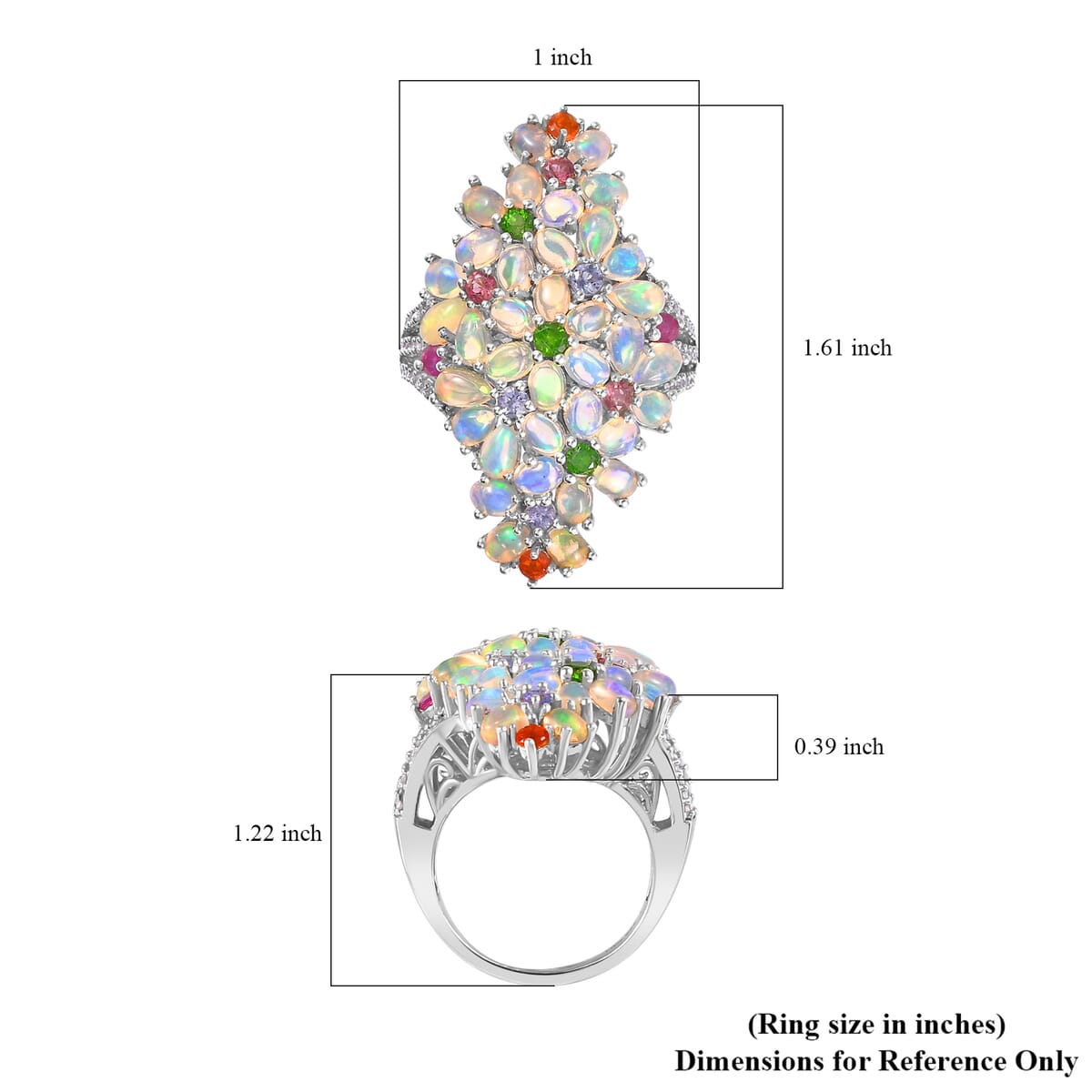 Premium Ethiopian Welo Opal and Multi Gemstone Ring in Platinum Over Sterling Silver (Size 6.0) 5.75 ctw image number 6