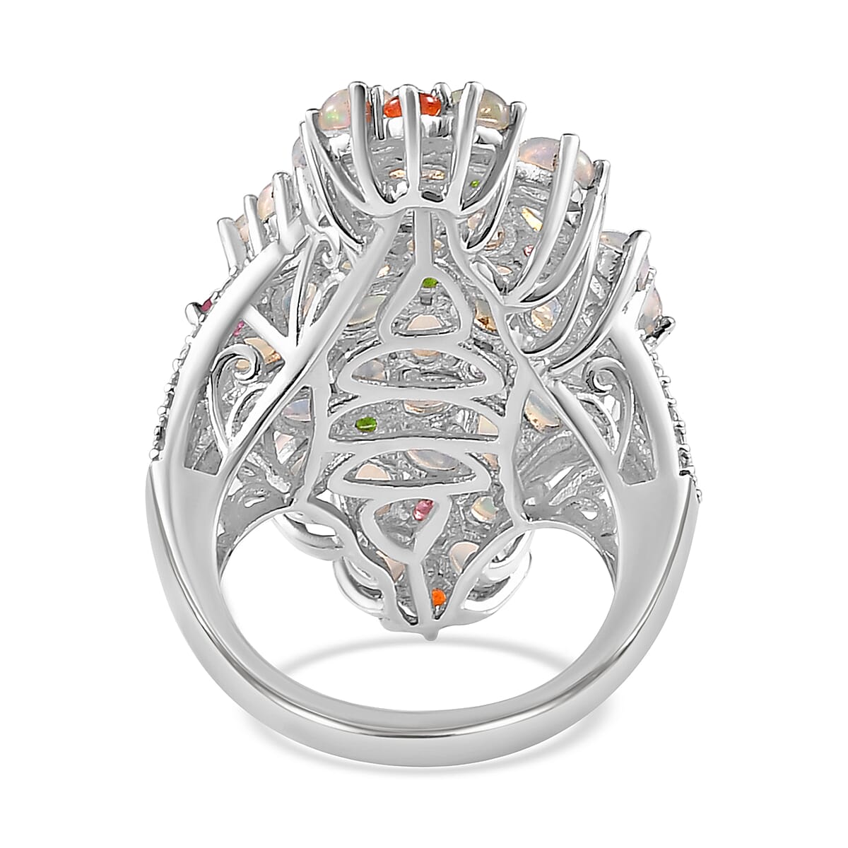 Premium Ethiopian Welo Opal and Multi Gemstone Ring in Platinum Over Sterling Silver (Size 8.0) 5.75 ctw image number 5