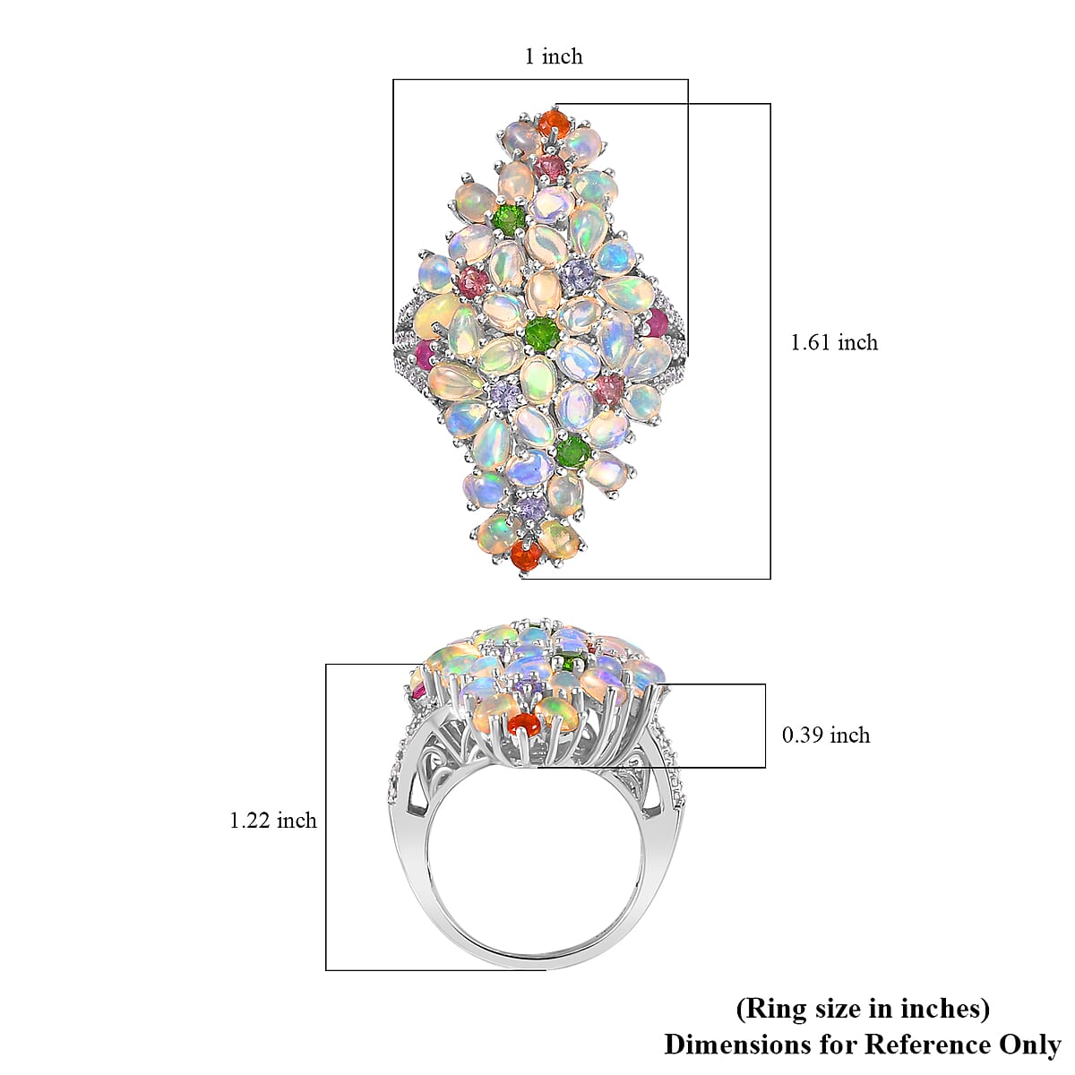 Premium Ethiopian Welo Opal and Multi Gemstone Ring in Platinum Over Sterling Silver (Size 8.0) 5.75 ctw image number 6