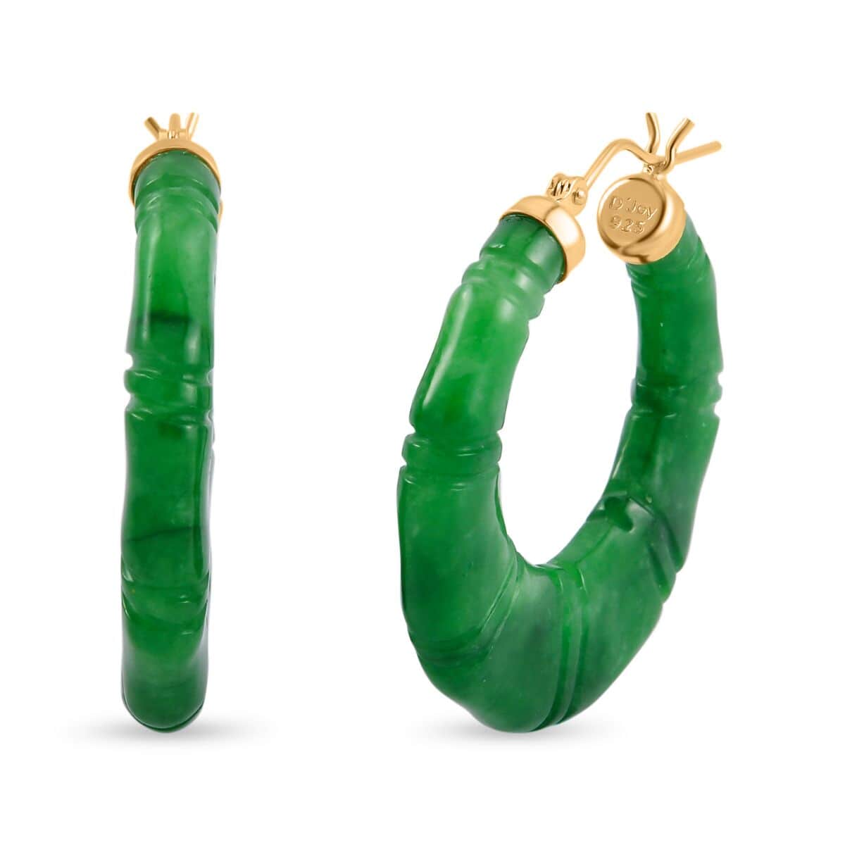 Green Jade (D) Carved Hoop Earrings in 14K YG Over Sterling Silver 80.00 ctw image number 0