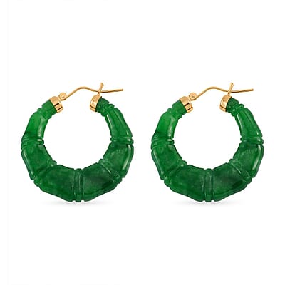 Green Jade (D) Carved Hoop Earrings in 14K YG Over Sterling Silver 80.00 ctw