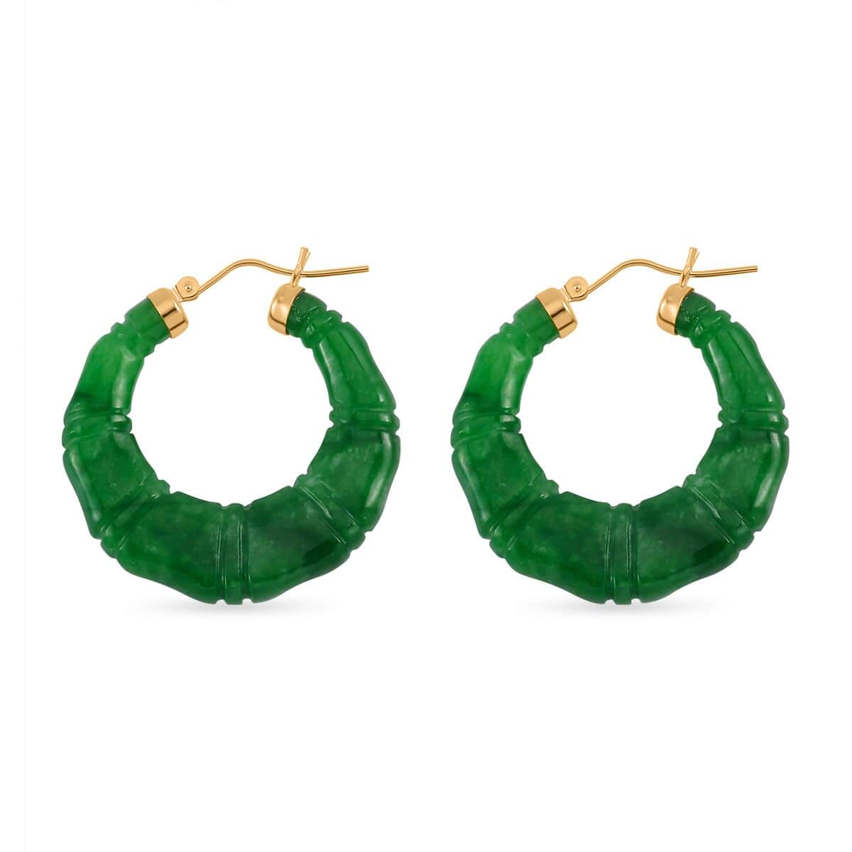 Green Jade (D) Carved Hoop Earrings in 14K YG Over Sterling Silver 80.00 ctw image number 3