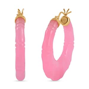 Pink Jade (D) Carved Hoop Earrings in 14K YG Over Sterling Silver 80.00 ctw