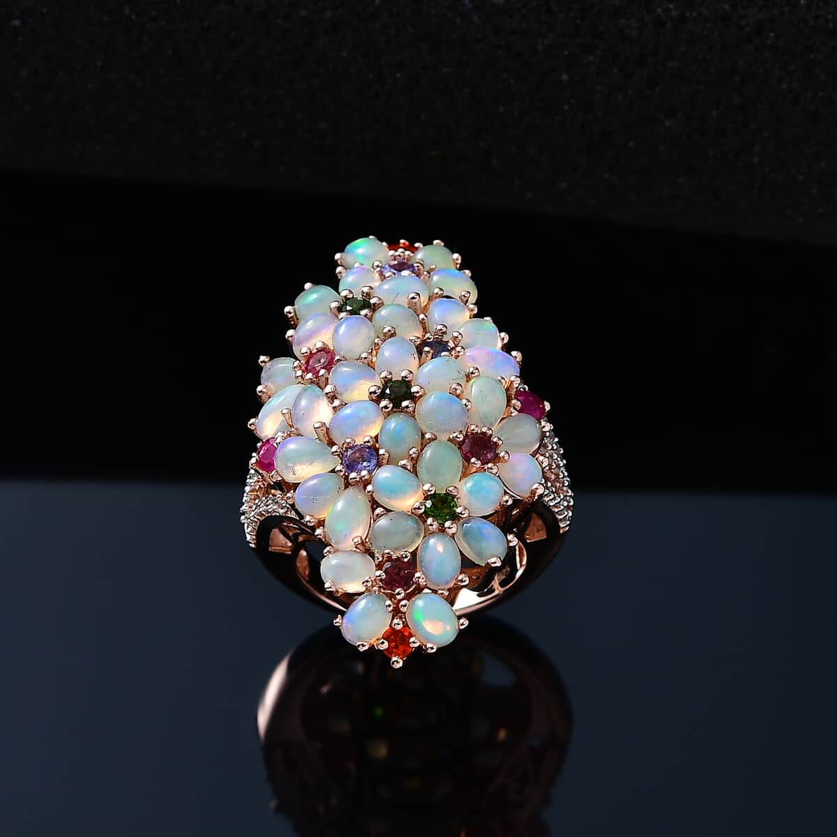 Premium Ethiopian Welo Opal and Multi Gemstone Ring in Vermeil Rose Gold Over Sterling Silver (Size 5.0) 5.90 ctw image number 2