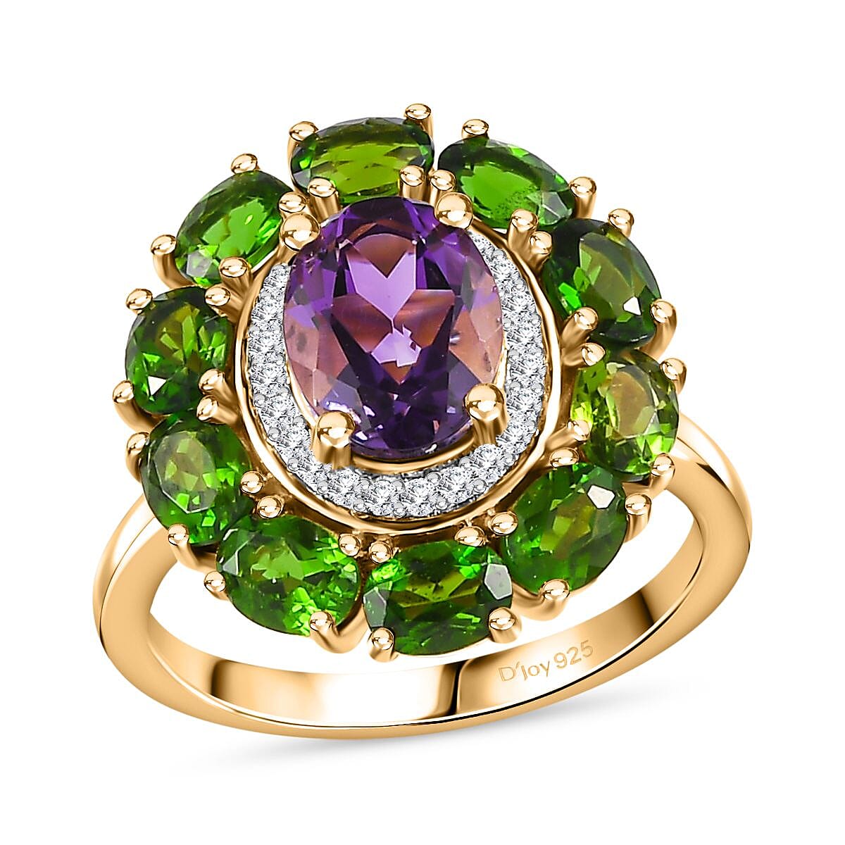 Moroccan Amethyst and Multi Gemstone Floral Ring in Vermeil Yellow Gold Over Sterling Silver (Size 10.0) 3.30 ctw