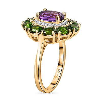 Moroccan Amethyst and Multi Gemstone Floral Ring in Vermeil Yellow Gold Over Sterling Silver (Size 10.0) 3.30 ctw