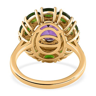 Moroccan Amethyst and Multi Gemstone Floral Ring in Vermeil Yellow Gold Over Sterling Silver (Size 10.0) 3.30 ctw
