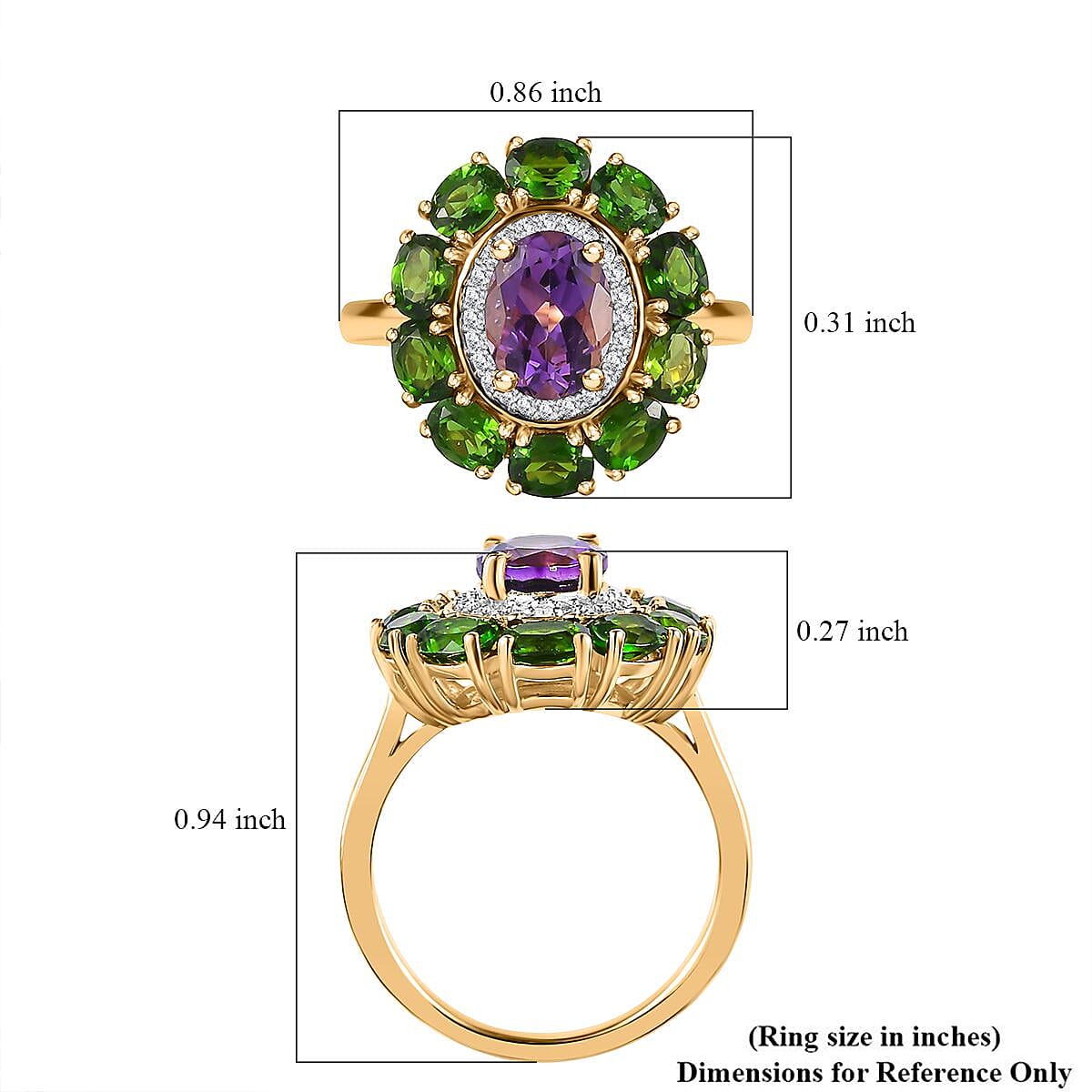 Moroccan Amethyst and Multi Gemstone Floral Ring in Vermeil Yellow Gold Over Sterling Silver (Size 10.0) 3.30 ctw