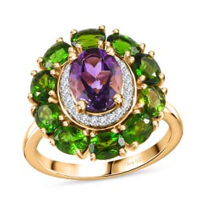 Moroccan Amethyst and Multi Gemstone Floral Ring in Vermeil Yellow Gold Over Sterling Silver (Size 5.0) 3.30 ctw