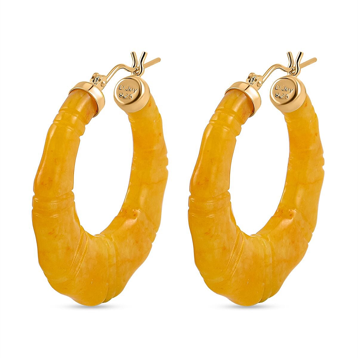 Honey Jade (D) Carved Hoop Earrings in 14K YG Over Sterling Silver 80.00 ctw image number 3