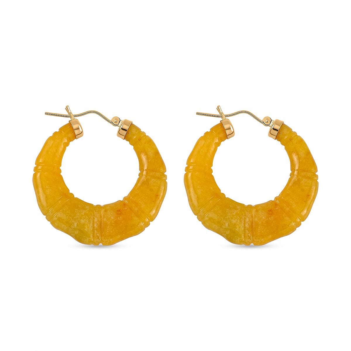 Honey Jade (D) Carved Hoop Earrings in 14K YG Over Sterling Silver 80.00 ctw image number 4