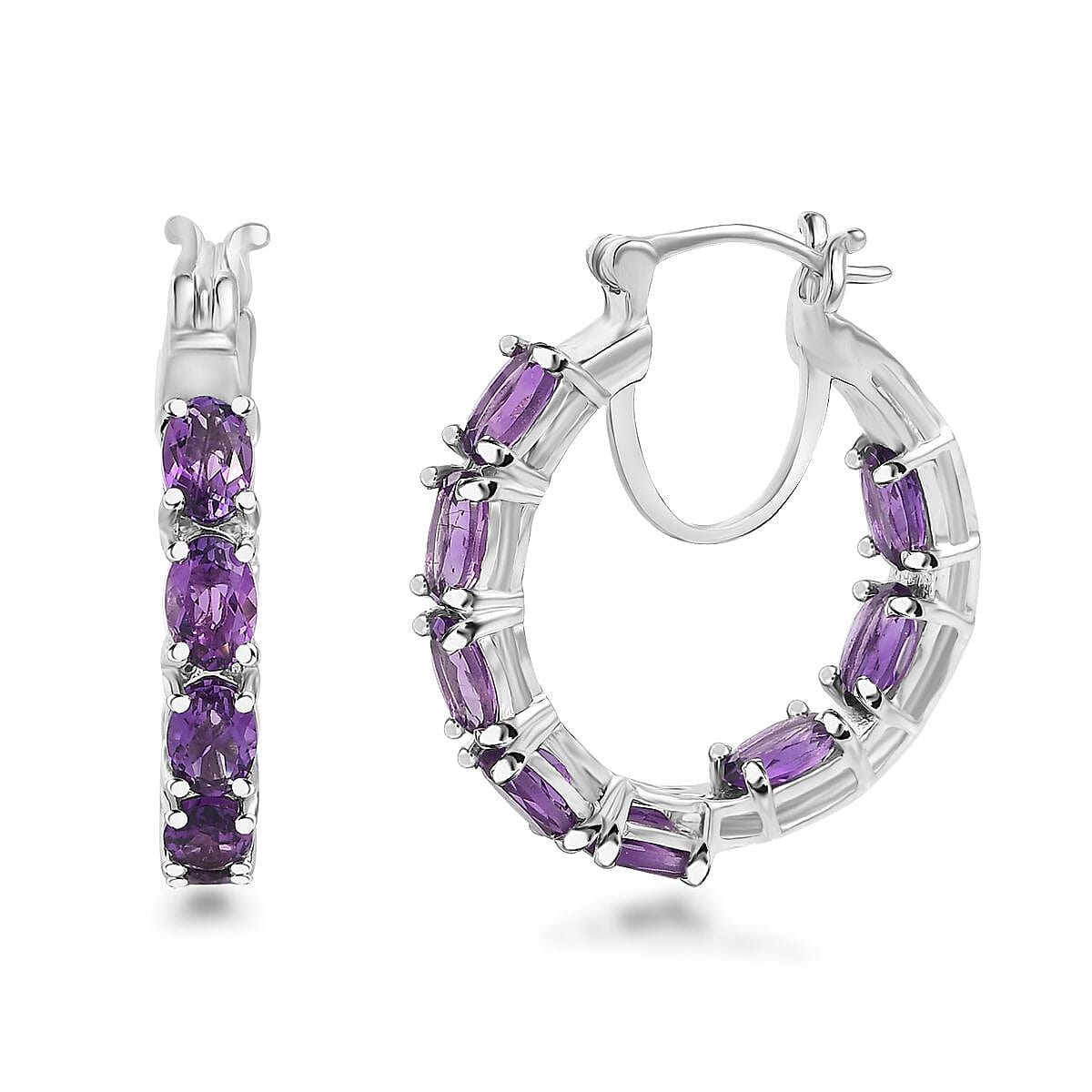 Moroccan Amethyst Hoop Earrings in Platinum Over Sterling Silver 6.85 ctw image number 0