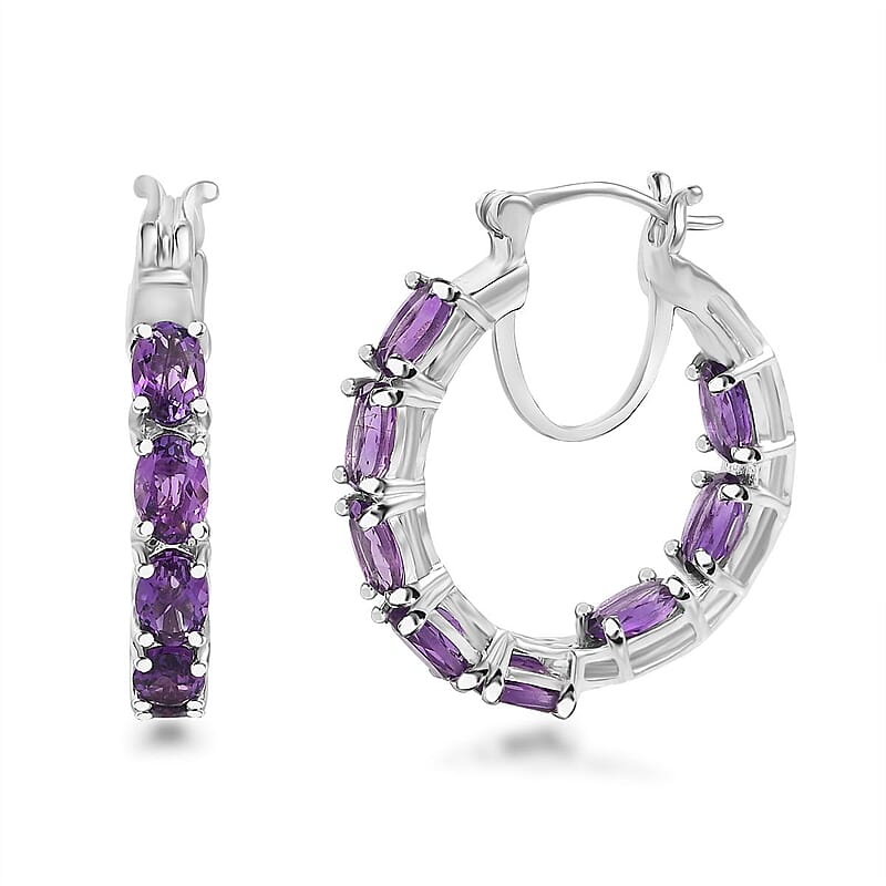 Moroccan Amethyst Hoop Earrings in Platinum Over Sterling Silver 6.85 ctw