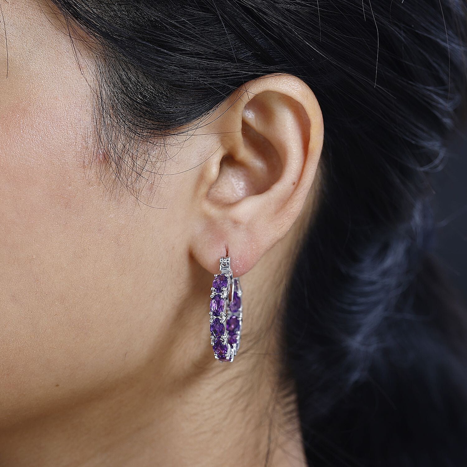 Moroccan Amethyst Hoop Earrings in Platinum Over Sterling Silver 6.85 ctw