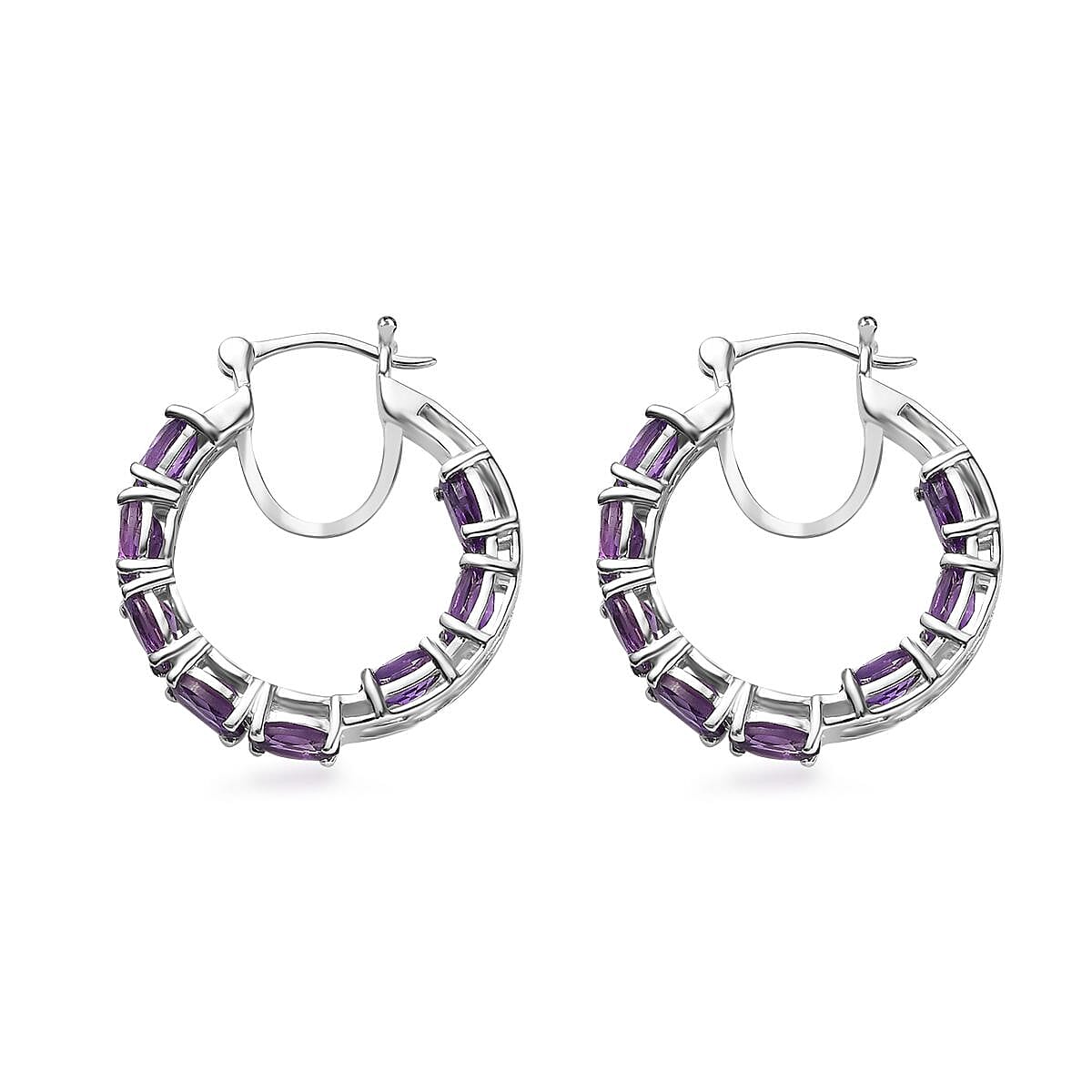 Moroccan Amethyst Hoop Earrings in Platinum Over Sterling Silver 6.85 ctw image number 3