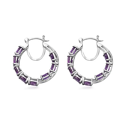 Moroccan Amethyst Hoop Earrings in Platinum Over Sterling Silver 6.85 ctw