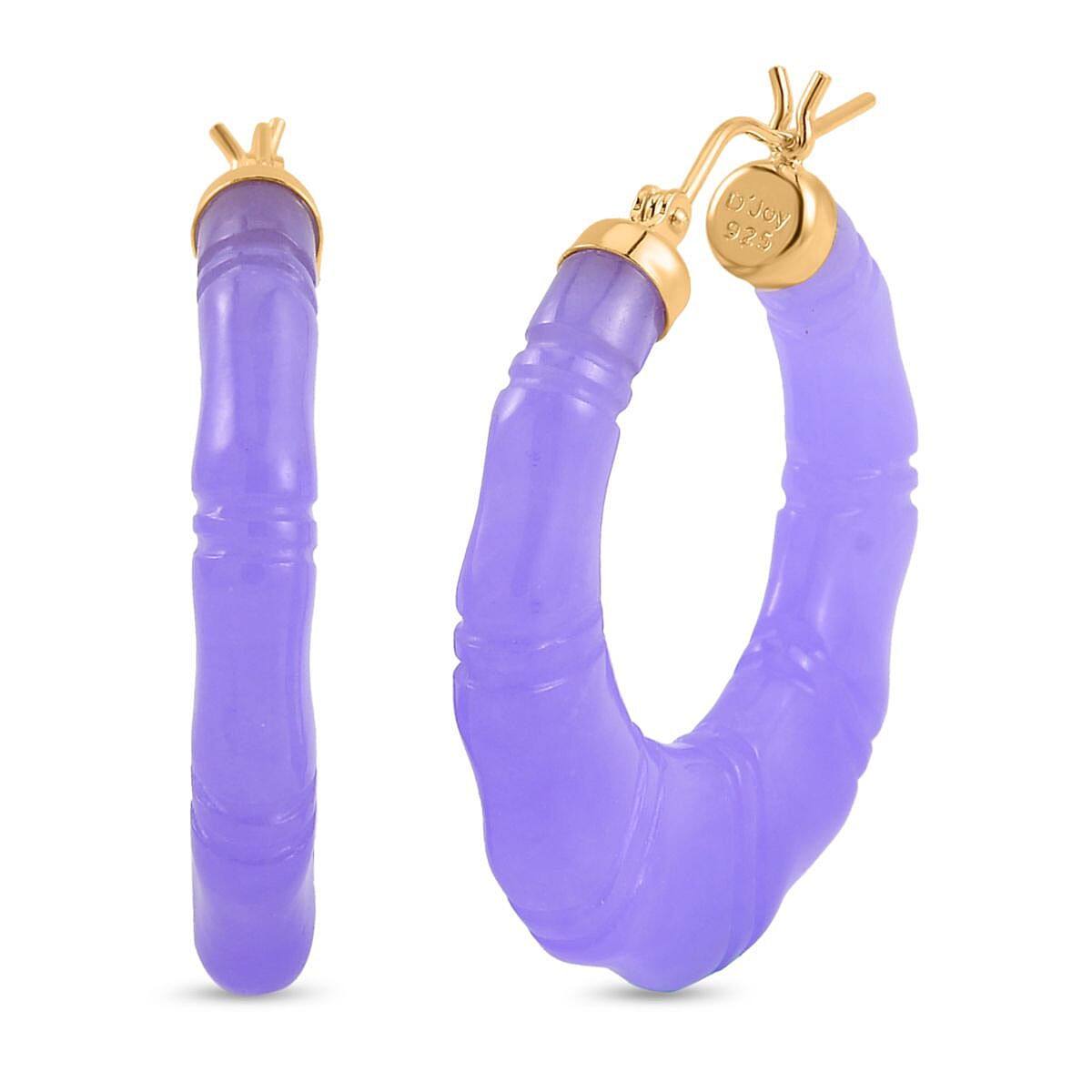 D'JOY Purple Jade (D) Carved Hoop Earrings in 14K YG Over Sterling Silver 80.00 ctw image number 0