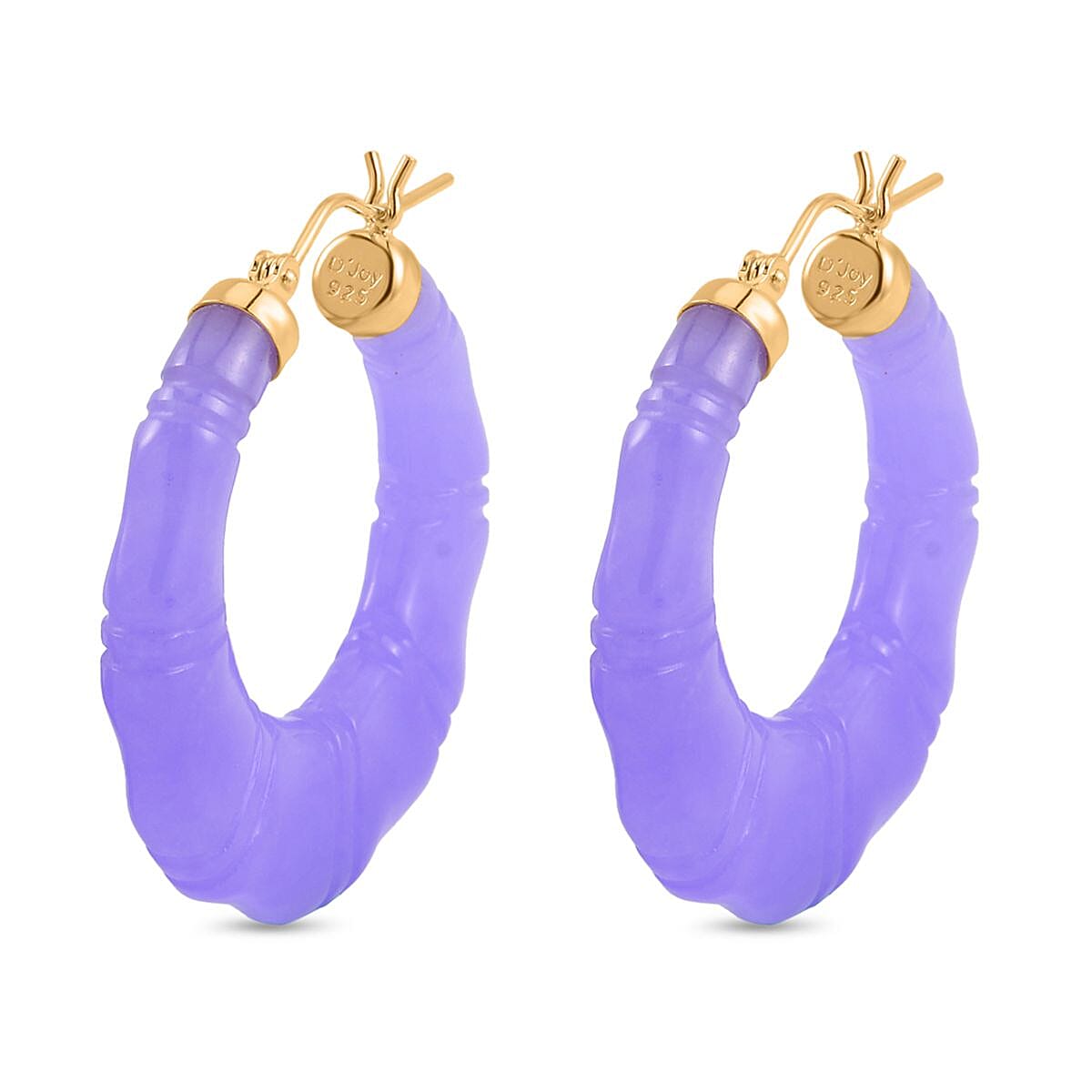 D'JOY Purple Jade (D) Carved Hoop Earrings in 14K YG Over Sterling Silver 80.00 ctw image number 3