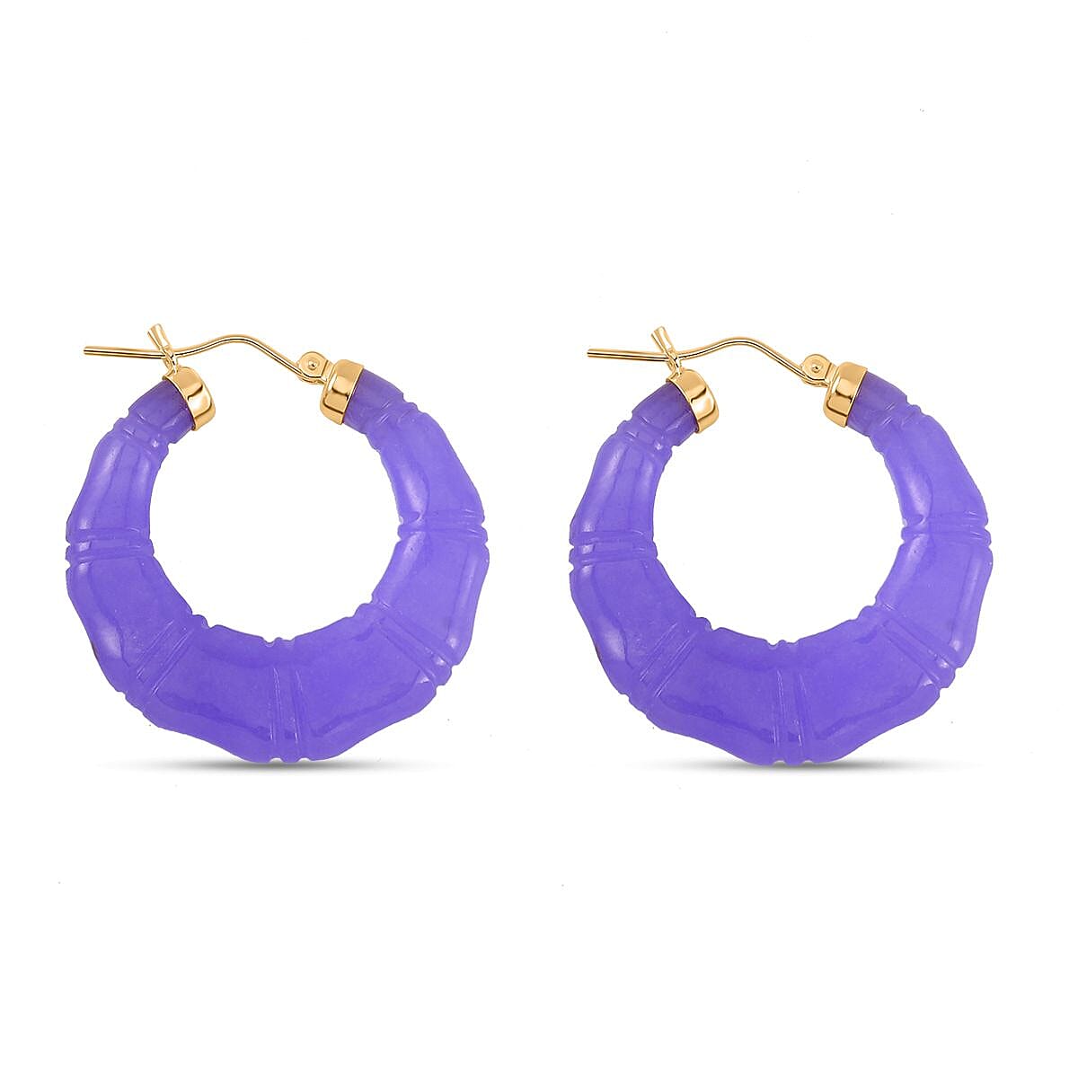 D'JOY Purple Jade (D) Carved Hoop Earrings in 14K YG Over Sterling Silver 80.00 ctw image number 4