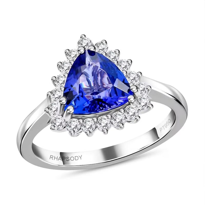 Certified & Appraised Rhapsody 950 Platinum AAAA Tanzanite and E-F VS Diamond Ring (Size 6.0) 6.24 Grams 2.10 ctw (Del. in 10-15 Days) 