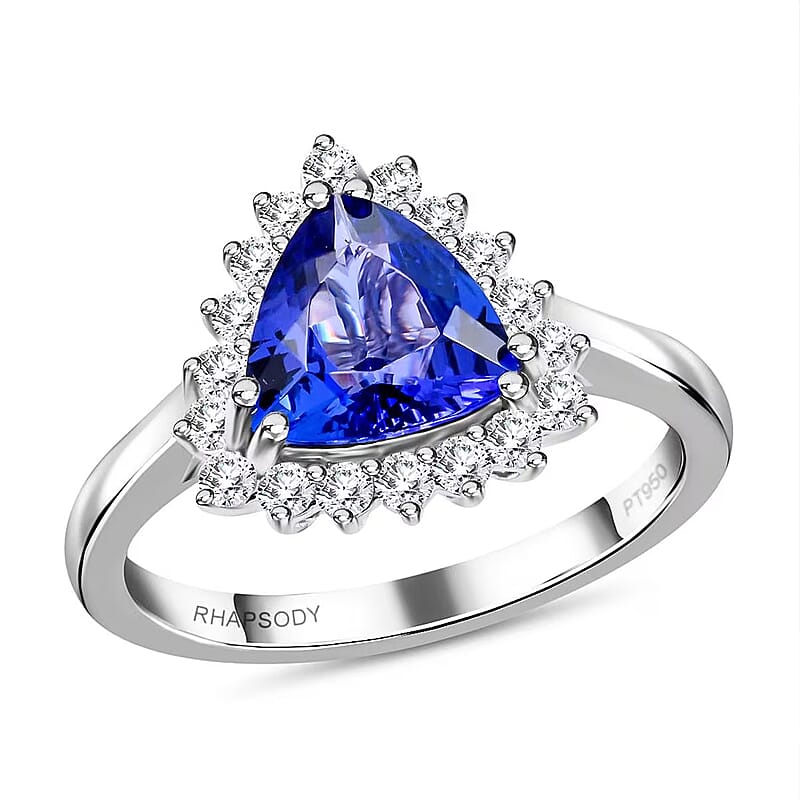 Certified & Appraised Rhapsody 950 Platinum AAAA Tanzanite and E-F VS Diamond Ring (Size 6.0) 6.24 Grams 2.10 ctw (Del. in 10-15 Days) 