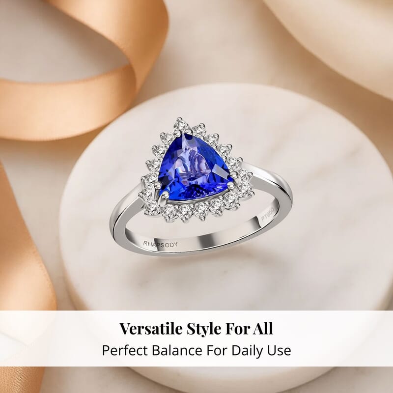 Certified & Appraised Rhapsody 950 Platinum AAAA Tanzanite and E-F VS Diamond Ring (Size 6.0) 6.24 Grams 2.10 ctw (Del. in 10-15 Days) 
