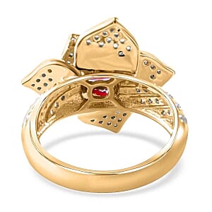 African Ruby and White Zircon  3.95 ctw Ring in Vermeil Yellow Gold Over Sterling Silver (Size 8)