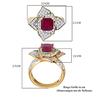 African Ruby and White Zircon  3.95 ctw Ring in Vermeil Yellow Gold Over Sterling Silver (Size 8)