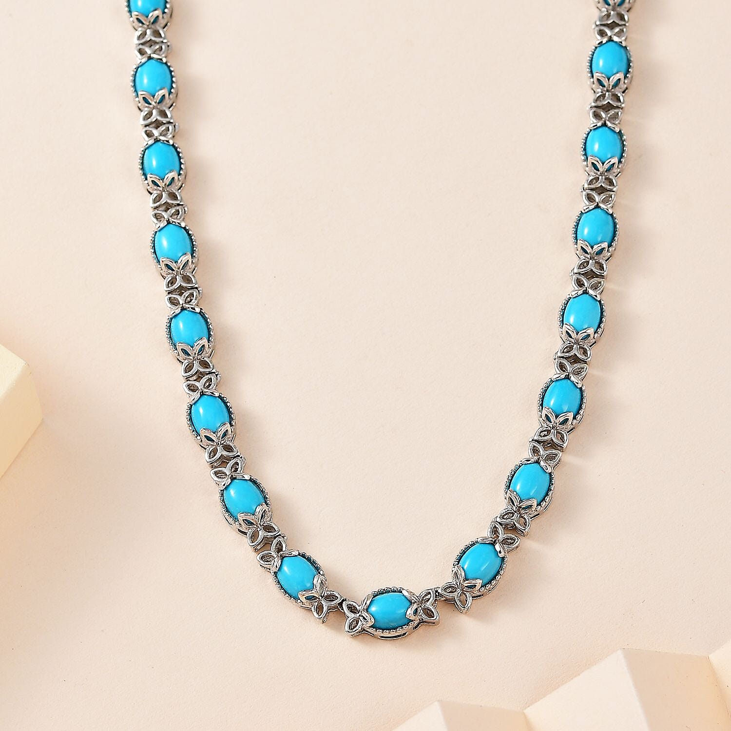 Premium Sleeping Beauty Turquoise 23.80 ctw Necklace 18-20 Inches in Platinum Over Sterling Silver